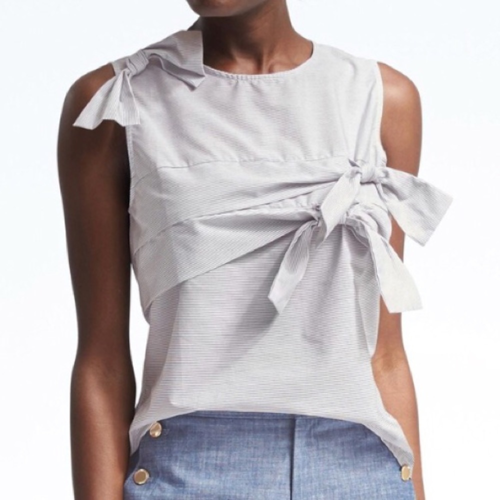 Banana Republic Striped Bow Accent Shell Top